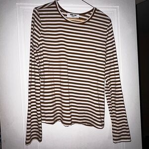 Forever 21 Brown and White Striped Long Sleeve Top